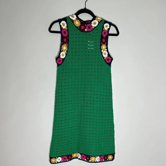 ZARA NEW WOMAN GREEN FLORAL CROCHET KNIT DRESS - LIMITED EDITION SIZE S - Picture 6 of 10
